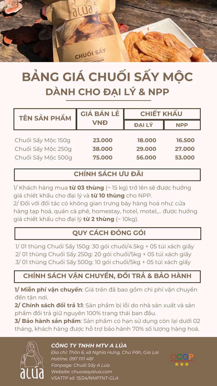 Bảng giá Chuối sấy mộc A Lúa