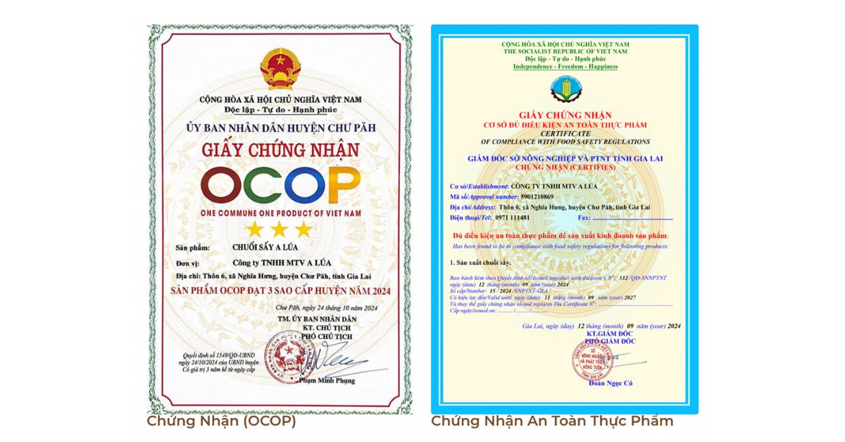 Chuối sấy mộc A Lúa đạt chuẩn OCOP 3 sao và an toàn thực phẩm